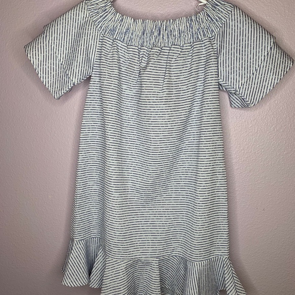 Striped blue and white off the shoulder dress - Picture 1 of 3